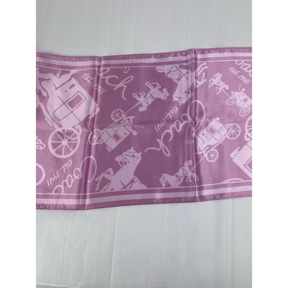 Coach Pink 100% Silk Horse Carriage Logo Scarf Long VTG Y2K Limited Edition Rare - Picture 4 of 4